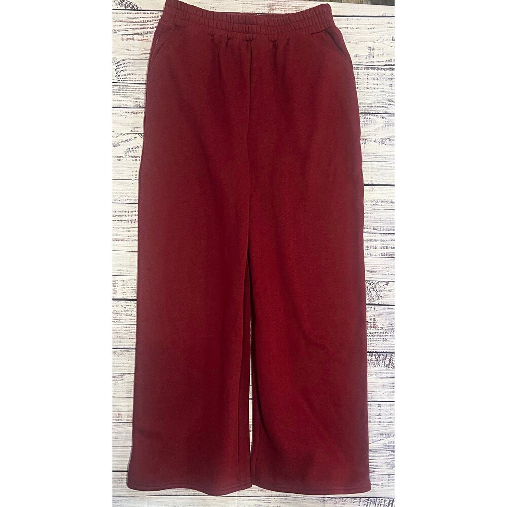 NWT Halara Wide Leg Fleece Sweatpants Burgundy Wine Drawstring Pockets Medium